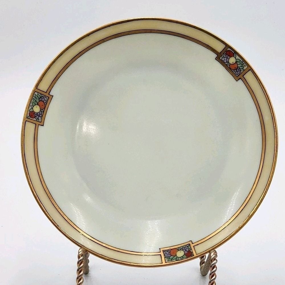 Thomas Bavaria Porcelain Plate Gold Rim Art Deco Fruit Floral 6.75 Inch